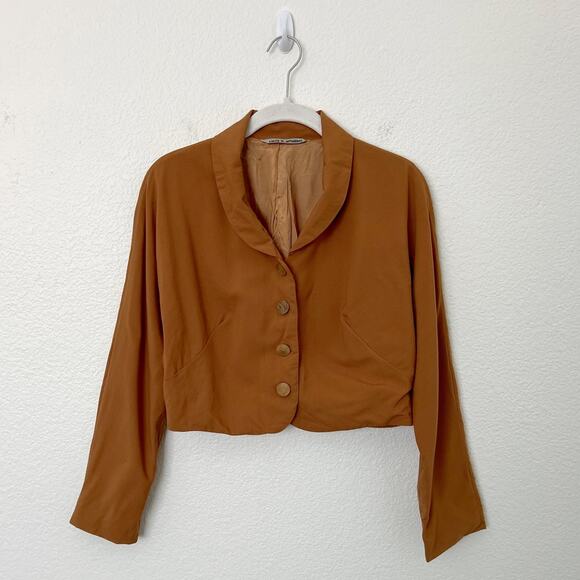 [Vintage] Cinzia M. Iaffaldano Size Medium M Cognac Brown Wool Cropped Jacket - Picture 1 of 12